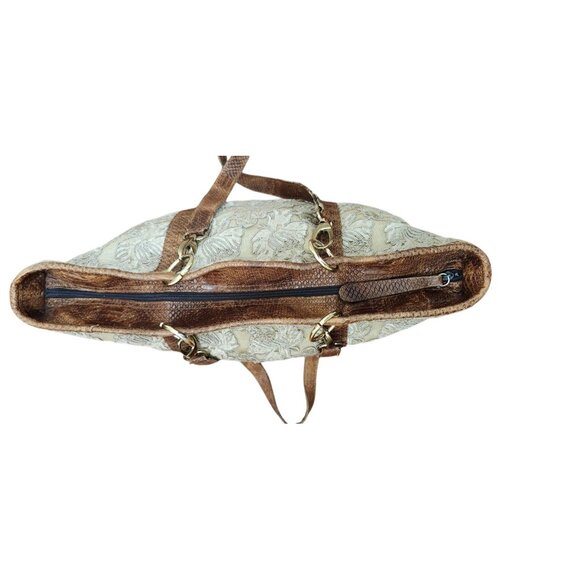 Rare Clever Carriage Company Embroidered lace & Croc Embossed Leather Large Tote - Picture 7 of 15